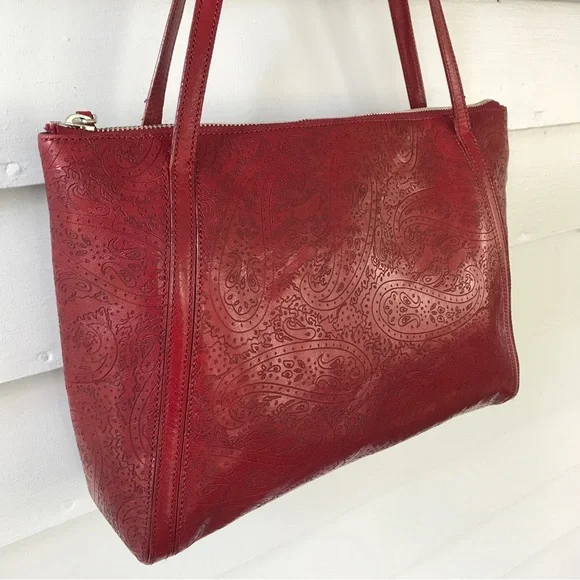 Monsac red leather paisley embossed shoulder bag purse - Picture 6 of 13